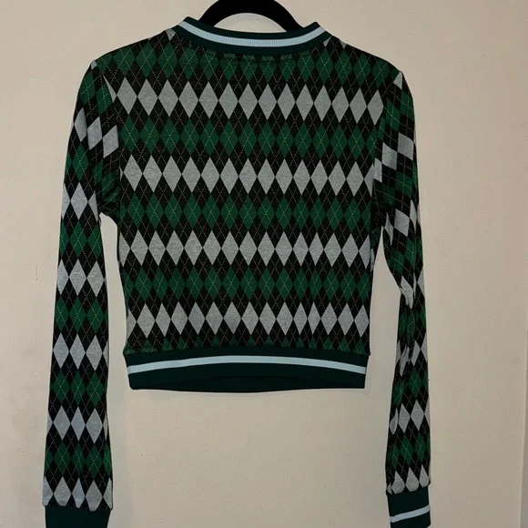 Green and Black Argyle V-Neck Sweater - Picture 2 of 3